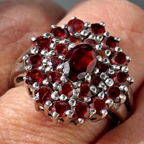 Jugenstil granat cocktail ring - cocktail,